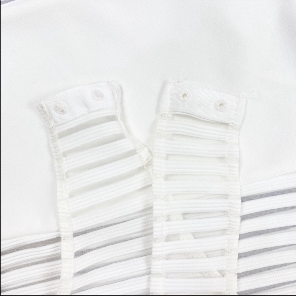 Lulus Sheer & Stripes Illusion Sleeveless Bodysuit Monochrome White Small - Picture 4 of 8